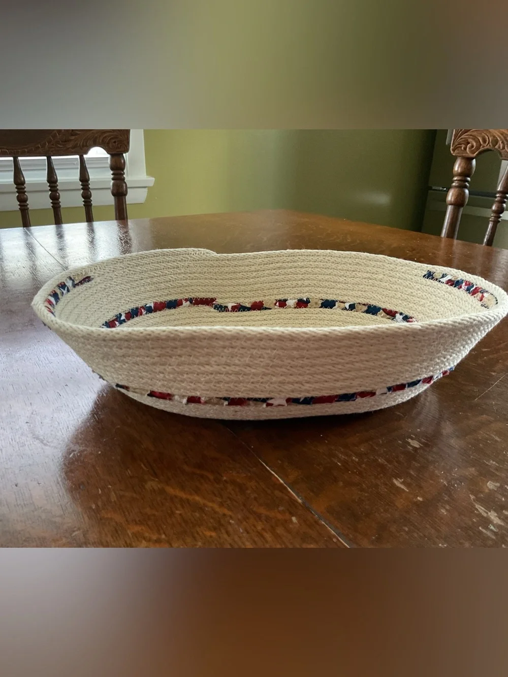 Handmade Fabric Wrapped Oval Coiled Rope Bowl